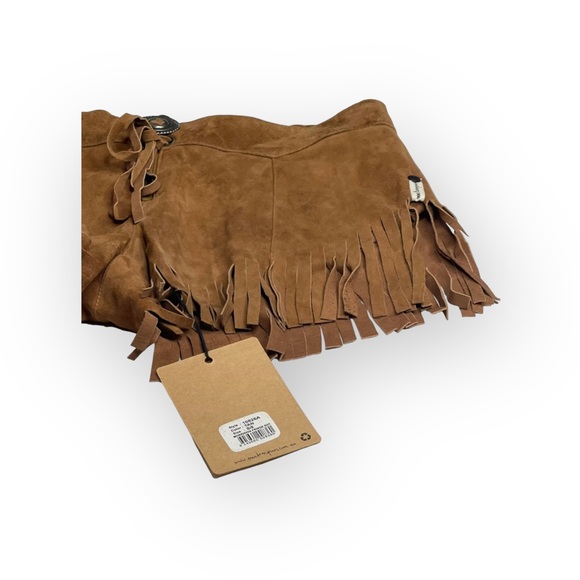 new One Teaspoon 𖤐 Morrison Festival Boho Fringed Suede Shorts 𖤐 Tan 𖤐 S 8AU - Picture 4 of 16